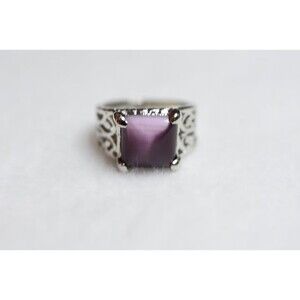 Lovin The Purple Square Stone Silver Filigree Glam Statement Size 8 Ring